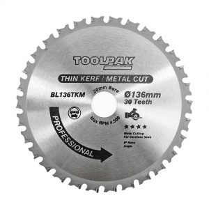 136mm x 20mm x 30T Thin Kerf Metal Cut Cordless TCT Saw Blade